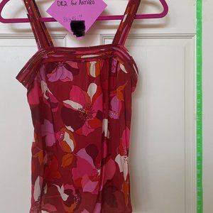 DR2 for Anthropologie Red/Pink/Orange/Cream Floral Tank with Detailed straps